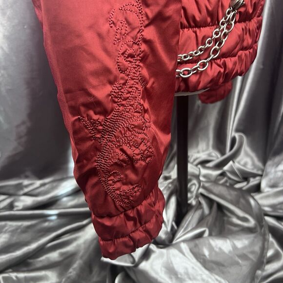Harley-Davidson Women Sz S Puffer Jacket Dark Red Full Zip Embroidered Biker Y2K - Picture 5 of 17